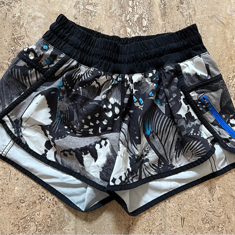 Lululemon Athletica Black and White Butterfly Print Athletic Shorts